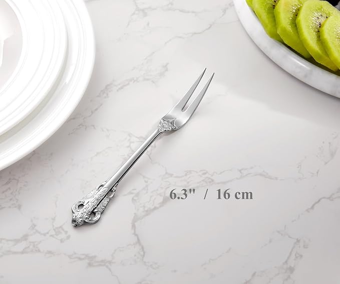 KEAWELL Luxury 6.3" Food Fork/Seafood Forks 18/10 Stainless Steel, Set of 6, Fruit Picks/Cocktail Forks/Charcuterie Accessories/Cocktail Picks for Appetizer, Cocktail, Pastry, Dessert (Silver)