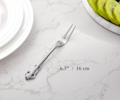 KEAWELL Luxury 6.3" Food Fork/Seafood Forks 18/10 Stainless Steel, Set of 6, Fruit Picks/Cocktail Forks/Charcuterie Accessories/Cocktail Picks for Appetizer, Cocktail, Pastry, Dessert (Silver)