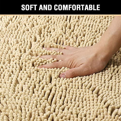 H.VERSAILTEX Bath Mat Bathroom Rug Bath Rugs for Bathroom Non Slip Bath Mats Extra Thick Chenille Rug 17" x 24" Absorbent Soft Shaggy Washable Dry Fast Plush Rugs for Bathtubs - Beige