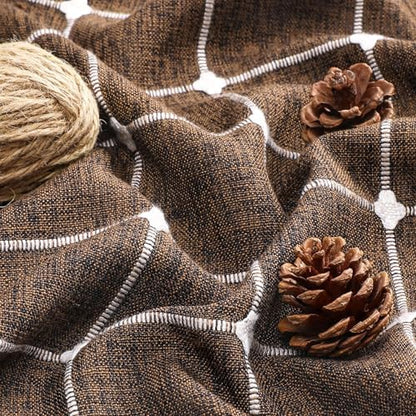 Boho Farmhouse Classic Plaid Linen Tassel Shower Curtain Brown,72x72