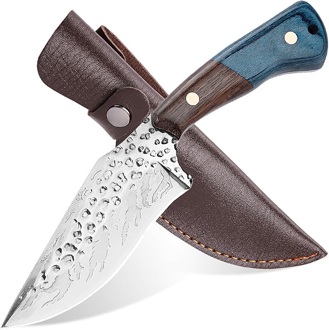 Fixed Blade Hunting Knife with Leather Sheath - Small EDC Fixed Blade Knife for Men, Outdoor Camping Bushcraft Hiking Tactical Pocket Knife