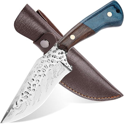 Fixed Blade Hunting Knife with Leather Sheath - Small EDC Fixed Blade Knife for Men, Outdoor Camping Bushcraft Hiking Tactical Pocket Knife