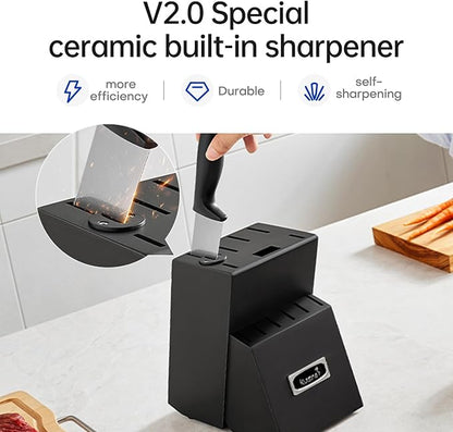 Kuisine Knife Set 15 pieces High Carbon Stainless Steel Professional Kitchen Knife block set with Sharpener Black