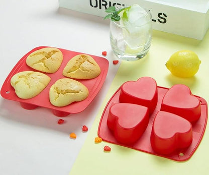 Webake Silicone Heart Mold 2.75" Heart Shaped Cake Pans, 4-Cavity Air Fryer Baking Pan Muffin Cupcake Mold for Baking, Soap, Egg Bites 2 Pack