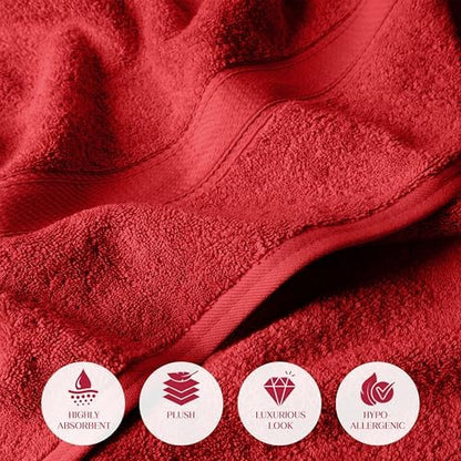 SUPERIOR Egyptian Cotton Ultra Plush & Absorbent, 12 Piece Set, Red