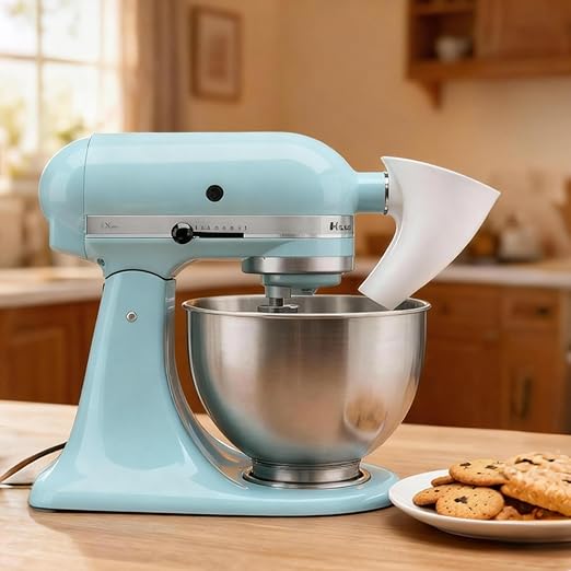 Flour Funnel for Kitchen Aid 5 Qt Tilt-Head Mixer, Easy Pour No-Mess Attachment for Flour, Sugar, and Egg Liquid, Food-Grade Plastic Baking Accessory Compatible with KSM150 (White)