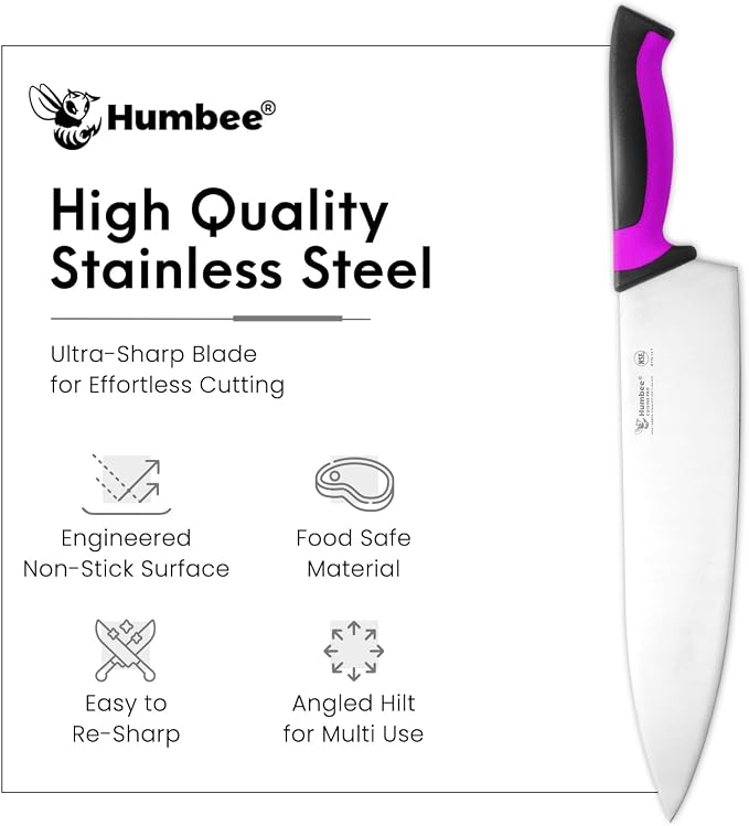 12-Inch Chef Knife, NSF Certified Razor-Sharp High Carbon Stainless Steel Blade – Ergonomic Color Coded Handle, Non-Slip Grip Kitchen Knife, DT-10 Series, Purple