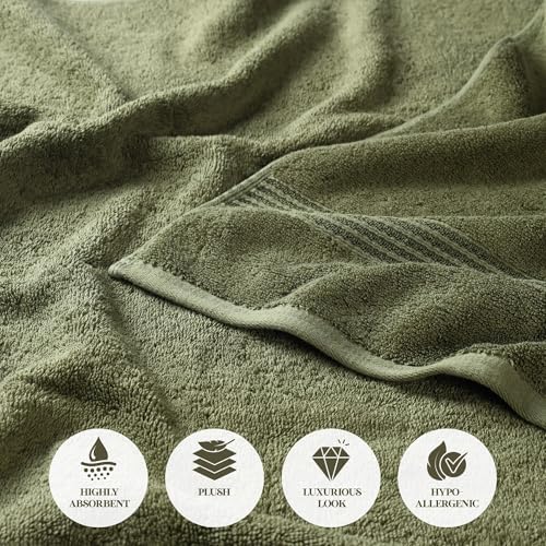 Superior Egyptian Cotton 3-Piece Towel Set, Assorted Towels, Home Bathroom, Master, Guest Bath, Decor Essentials, Includes 1 Bath, 1 Hand, 1 Face Towel/Washcloth, Quick Dry, Absorbent, Forest Green