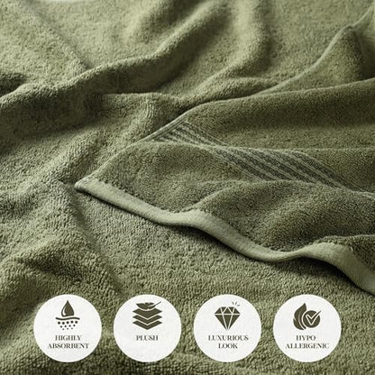 Superior Egyptian Cotton Bath Towel Set, Home Bathroom Towels, Master, Guest Bath, Decor Essentials, Quick Dry, Absorbent, Large Body Towels, Spa, Hotel, Resort, Adult, Kids, Set of 4, Forest Green
