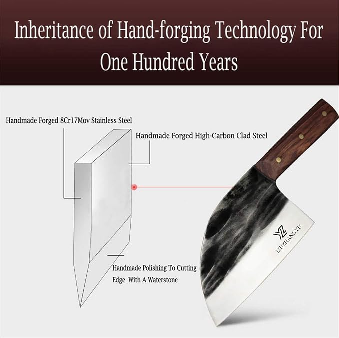 Chinese Chef's Knife and Meat Cleaver Knife,Forged Kitchen Knife Butcher Handmade Forged Stainless Steel Utility Chef Knife with Full-Tang Dalbergia Cochinchinensis Handle for Home, Kitchen & Restaura