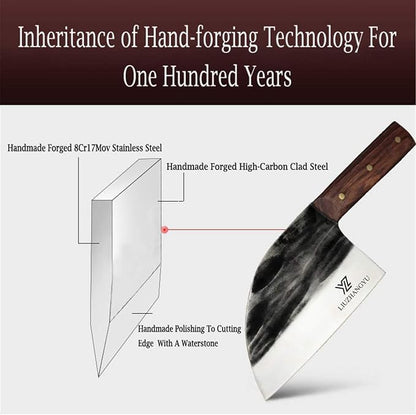 Chinese Chef's Knife and Meat Cleaver Knife,Forged Kitchen Knife Butcher Handmade Forged Stainless Steel Utility Chef Knife with Full-Tang Dalbergia Cochinchinensis Handle for Home, Kitchen & Restaura