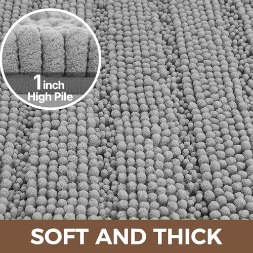 Bcoimo Bath Rug Mat Sets, 2 Piece Extra Soft Chenille Gray Bathroom Mat Set