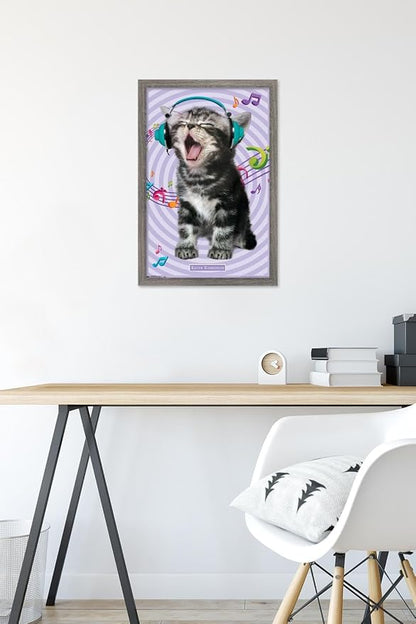 Trends International Keith Kimberlin - Kitten - Singing Wall Poster, 14.725" x 22.375", Barnwood Framed Version