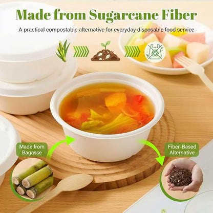 29 oz Disposable Bagasse Bowls with Lids, 50 Pack Compostable Soup Bowls with Lids, Sugarcane Fiber Food Containers, Enhanced Coating, Oil & Moisture Resistant, Microwave Safe for Takeout & Meal Prep