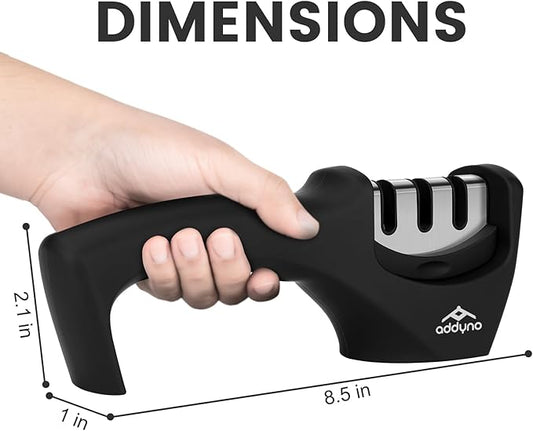 3-Stage Knife Sharpener for Kitchen Knives, Adjustable Angle Guide, Coarse-Sharpen-Fine, Fast Sharpening with Non-Slip Base & Ergonomic Handle