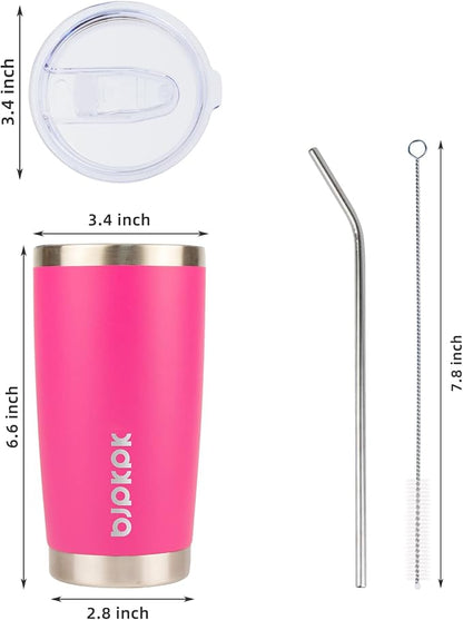 BJPKPK 20 oz Insulated Tumblers With Lid And Straw Travel Coffee Mug Tumbler Cup,Pink