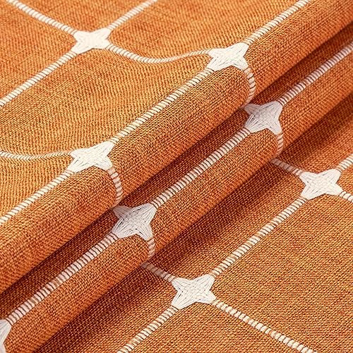Boho Farmhouse Classic Plaid Linen Tassel Shower Curtain Orange,72x84