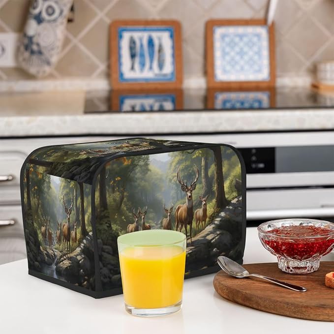 Forest Animal Deer Toaster Cover 2 Slice Wide Slot Washable Kitchen Appliance Covers Fingerprint Bread Machine Dust Cover Small Toaster Oven Accessories Covers Bread Maker Bag Women Gift