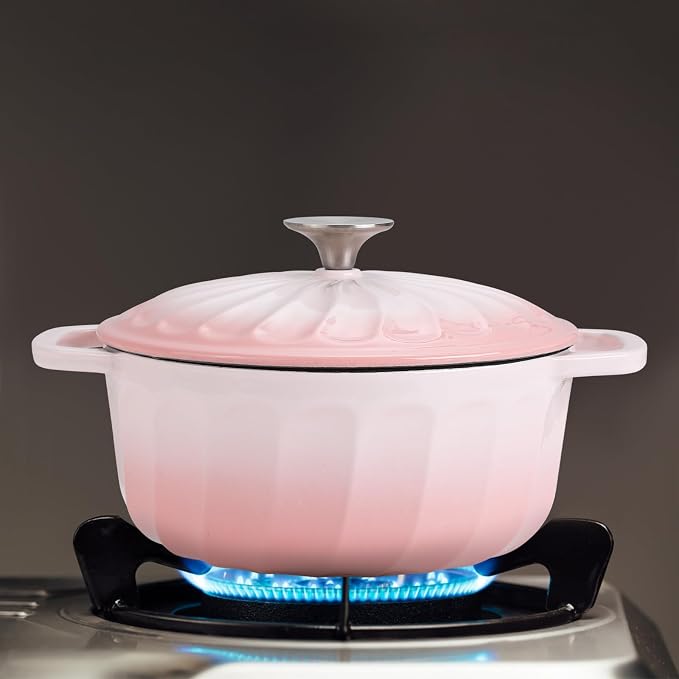Enameled Cast Iron Dutch Oven Pot with Lid, 3 QT Dutch Oven for Bread Baking, Heavy Duty Cast Iron Pot for Braising, Cook, Bake, Oven Safe across All Cooktops (Pink,3 QT)