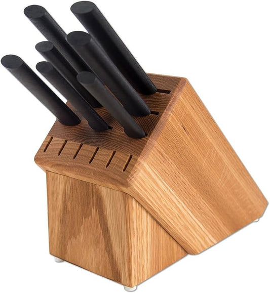 Rada Cutlery Essential Oak Block Set (G258), 8-Piece Block Knife Set, Stainless Steel Blades, Black Handle