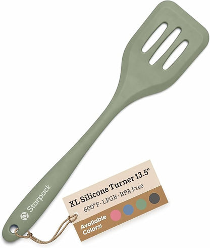 Starpack 'Head Turner' XL Premium Silicone Turner and Slotted Spatula - 13.5" Turning Spatulas High Heat Resistant to 600°F - Silicone Slotted Spatulas for Cooking - Non Stick Rubber Turning Spatula