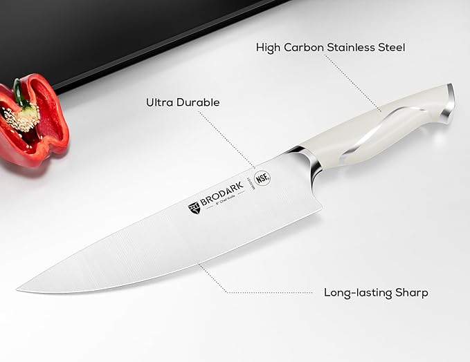 BRODARK Kitchen Knife Sets with Block and Built-in Sharpener - Ultra Sharp15 Pcs Full Tang Professional Chef Knife Set, High Carbon Super Stainless Steel Cutlery Set, Gift for men women, Ivory Series