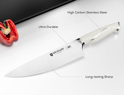 BRODARK Kitchen Knife Sets with Block and Built-in Sharpener - Ultra Sharp15 Pcs Full Tang Professional Chef Knife Set, High Carbon Super Stainless Steel Cutlery Set, Gift for men women, Ivory Series