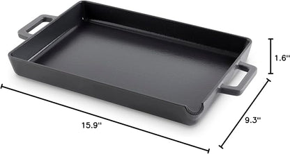 DASH Zakarian by Dash 9"x13" Nonstick Cast Iron Pan with Pour Spout and Removable Silicone Grips for Searing, Baking, Broiling, Grilling and more- Black