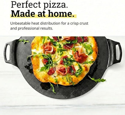Lodge Seasoned Cast Iron Pizza Pan 15 Inch - Pre-Seasoned, Round Pizza Pan with Dual Assist Handles - Even Heat Distribution- PFAS-Free, Non-Toxic Cookware - Oven Safe