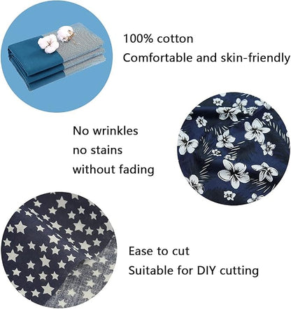 Cotton Fabric for Sewing 7 Pieces (20"X20"), Fabric Bundles, Precut Fabric for Patchwork, Pretty Floral Pattern, Material for Quilting, Sewing Cloths, DIY Artcraft for Sewing -Navy