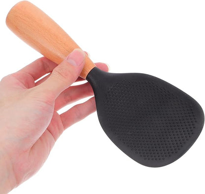MAGICLULU Silicone Wooden Rice Paddle Kitchen Utensils Cooking Ladle Handle (Black)