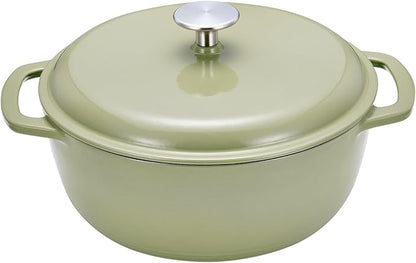 Amazon Basics Cast Iron Dutch Oven Pot with Lid, Enameled, Dual Handles, Round, Heavy-Duty, Small, 4.3-Quart, Olive