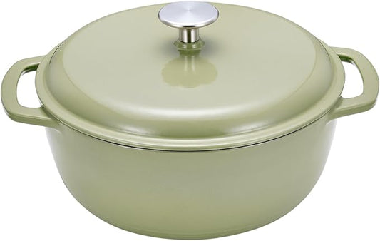 Amazon Basics Cast Iron Dutch Oven Pot with Lid, Enameled, Dual Handles, Round, Heavy-Duty, Small, 4.3-Quart, Olive