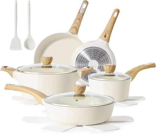 SENSARTE Ceramic Cookware Sets, Pots and Pans Set Non stick, 14 Piece Induction Cookware, Non toxic Healthy Non Stick Kitchen Cooking Set, with Frying Pans Set, PFAS PTFE PFOA PFOS Free
