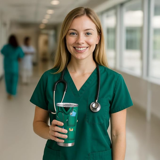 SANDJEST Nurse Tumbler Cup - Nutritional Facts Travel Coffee Mug Gift - 20oz Tumblers Nurse Gifts for Birthday, Christmas, Appreciation Week, Nursing School Graduation for Nurses, Practitioners