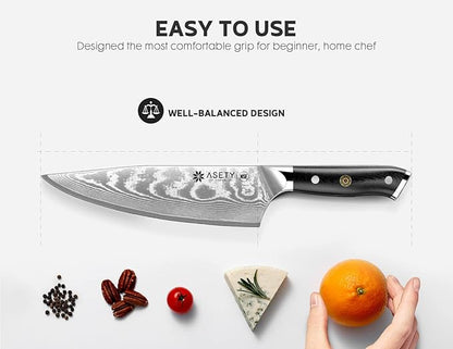 Damascus Chef Knife: 8-inch Razor-Sharp Japanese Chef Knife with VG10 Steel Core, Full Tang G10 Handle, NSF Food-Safe Professional Kitchen Knife with Sheath, Knife for Men Women, Fathers day