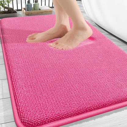 OLANLY Thick Memory Foam Bathroom Rugs 30x20, Absorbent Bath Mat, Hot Pink