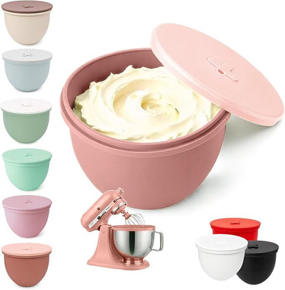 Silicone Bowl Liner with Lid for KitchenAid 4.5-Qt Tilt-Head Bowls Only, 2mm Extra-Thick Premium Silicone, Built-In Air Vent for Dough Proofing, Dishwasher Safe, BPA-Free