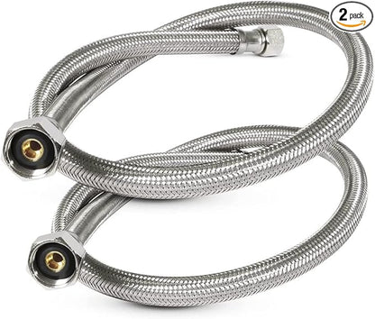 Highcraft CNCT27116-OM-2 Braided Faucet Connector 16" Long, 1/2" IPS Brass Nut X 3/8 Female Fitting, Stainless Steel Lead-Free, 2 Pack