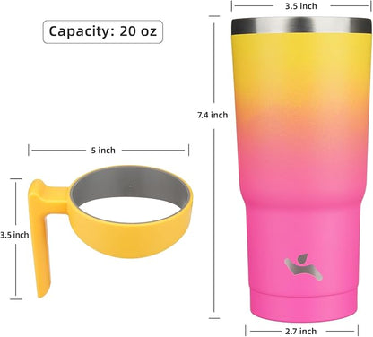 Konokyo 20 oz Tumbler with Handle and 2 Straw 2 Lid, Insulated Water Bottle Stainless Steel Vacuum Cup Reusable Travel Mug,Rainbow