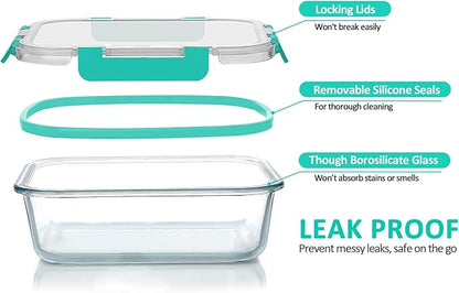 24-Piece Glass Food Storage Containers with Locking Lids,Glass Meal Prep Containers Set - Airtight Lunch Containers, Microwave, Oven, Freezer and Dishwasher,Green