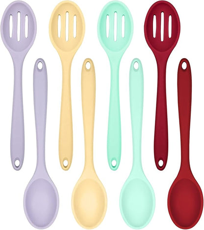 ELANE 8 Pcs Silicone Cooking Utensils Set,Silicone Serving Spoons Cooking Spoons for Nonstick Cookware for Kitchen Salads