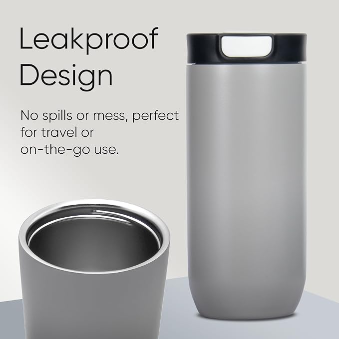 Insulated Stainless Steel Coffee Tumbler, 16.9 oz, Double-wall Insulated, Leakproof, BPA Free (STEEL GREY)