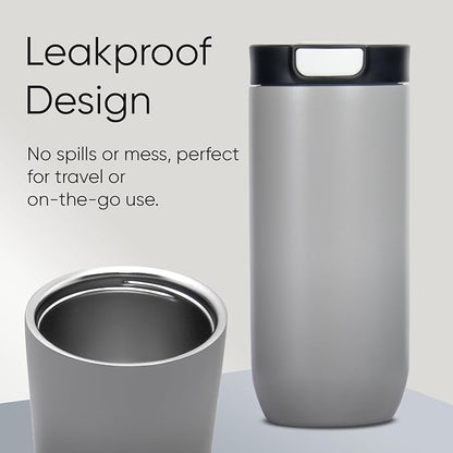 Insulated Stainless Steel Coffee Tumbler, 16.9 oz, Double-wall Insulated, Leakproof, BPA Free (STEEL GREY)
