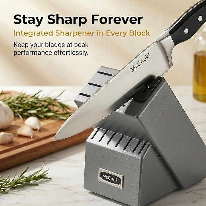 McCook® Knife Sets, German Stainless Steel Forged Kitchen Knives Block Set with Built-in Knife Sharpener