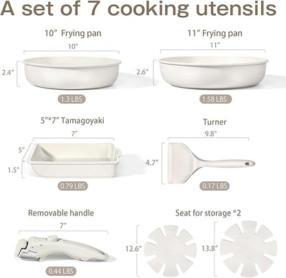 GiPP Ceramic Pots and Pans Set Non Stick, Nonstick Detachable Handle Cookware Sets, Non Toxic Induction Kitchen Pot and Pan with Removable Handle, Healthy RV Cookware, Dishwasher ＆Oven Safe, 7 Piece