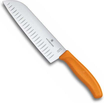 Victorinox 17 cm Fluted Blade Santoku Knife Blister Pack, Orange
