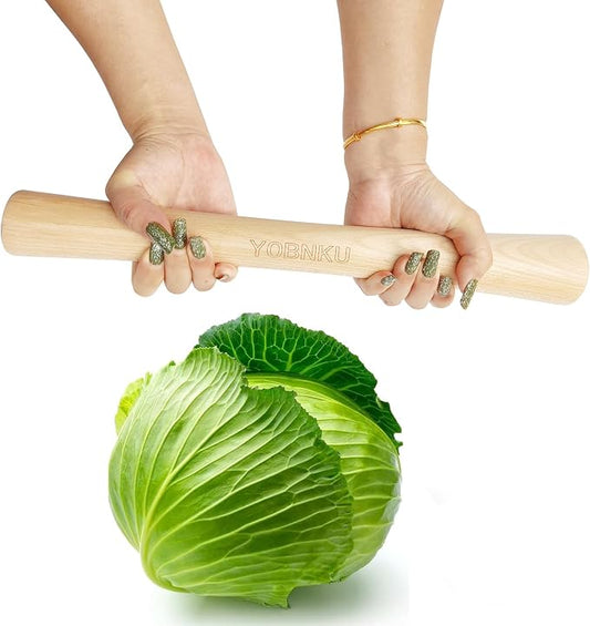16"Heavy Cabbage Pounder Natural Beech Wood for Fermentation Crocks Sauerkraut pounder/Tamper Packing Down Fermented Foods like Kimchi