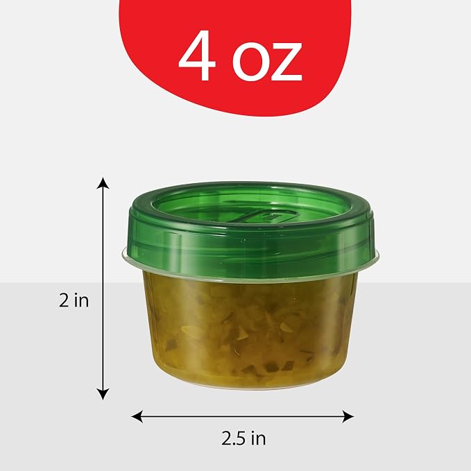 PLASTICPRO 12 Pack Twist Cap Food Storage Containers with Green Screw on Lid- 4 oz Reusable Meal Prep Containers - Small Freezer Containers Microwave Safe Green Plastic Food Storage