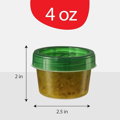 PLASTICPRO 12 Pack Twist Cap Food Storage Containers with Green Screw on Lid- 4 oz Reusable Meal Prep Containers - Small Freezer Containers Microwave Safe Green Plastic Food Storage